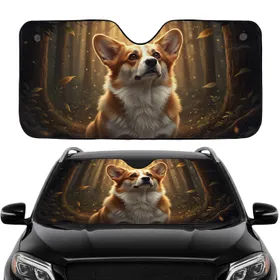 Pembroke Welsh Corgi Alert Expression Golden Fur - Forest Light Rays Corgi Lover Gift Car Sunshade