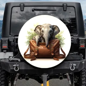 Baby Elephants Peeking Leather Travel Bag - Wildlife Lover Gift Spare Tire Cover