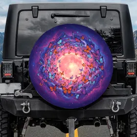 Glowing Moon Butterfly Swarm - Celestial Night Sky Decor for Butterfly Lovers Spare Tire Cover