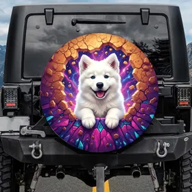 Puppy Breaking Edge Crystalline Fragments Cosmic Swirl - Animal Lover Car Enthusiast Gift Spare Tire Cover