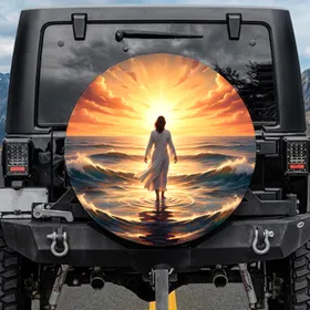 Majestic Figure Walking Ocean Sunset - Travel Essentials Spare Tire Cover