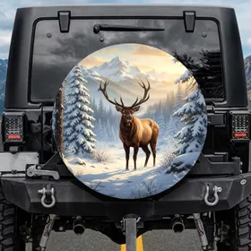 Majestic Bull Elk Antlers Snowy Mountain Pine Forest - Wildlife Lover Gift Spare Tire Cover