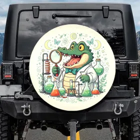 Curious Chunky Alligator Scientist Lab Glassware - Gift for Science Enthusiasts Spare Tire Cover