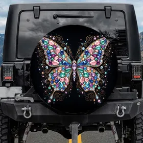 Jewel Butterfly Gold Filigree Celestial Outdoor - Car Decor Gift for Butterfly Lovers Spare Tire Cover