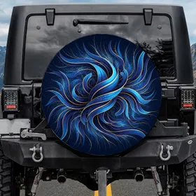 Deep Navy Blue Gold Flowing Interweaving Waves Bands Lines - Travel Essentials Spare Tire Cover