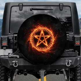 Burning Pentagram Ancient Runes - Travel Essentials Spare Tire Cover
