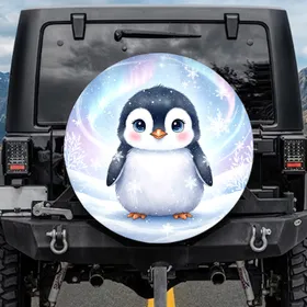 Baby Penguin Snowflakes Aurora Winter Sky - Winter Lover Gift Spare Tire Cover