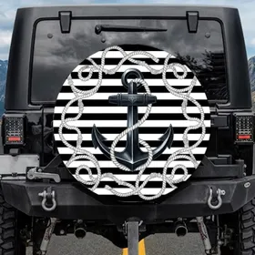 Ship Anchor Intertwining Rope Coils Field of Stripes Boating Enthusiast Lifestyle Gift Spare Tire Cover