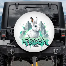 FRESH Graffiti White Arctic Hare Polygonal Mountains - Wildlife Lover Gift Spare Tire Cover