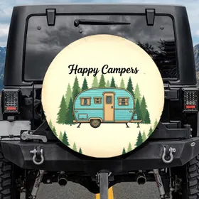 Retro Travel Trailer Happy Campers - Camping Trip Outdoor Gear Spare Tire Cover