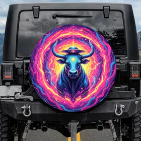 Stylized Bull Metallic Hat Cosmic Energy Nebula – Psychedelic Art Enthusiast Gift Spare Tire Cover