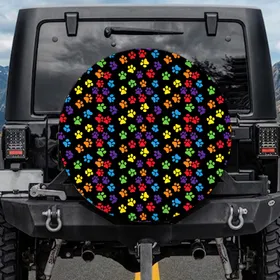 Rainbow Paw Prints Vehicle Accessory Gift for Car Enthusiast Pet Owners Spare Tire Cover
