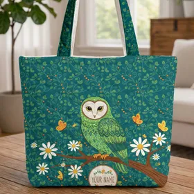 Barn Owl Daisies Butterflies Your Name - Everyday Carry Wildlife Lover Gift Quilted Tote Bag