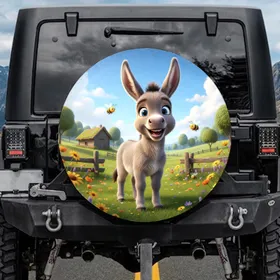 Baby Donkey Wildflower Meadow Honeybees - Countryside Decor Gift for Animal Lover Spare Tire Cover