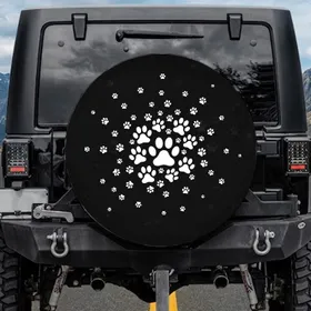 Scattered White Paw Prints - Pet Lover Vehicle Accessory Gift Spare Tire Cover