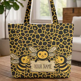 Golden Honeycomb Your Name Wooden Sign Bees - Everyday Carry Gift for Bee Lover Quilted Tote Bag