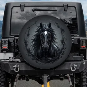 Majestic Powerful Black Horse White Blaze Flowing Mane Bridle - Equestrian Lover Gift Spare Tire Cover
