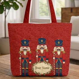 Nutcracker Soldiers Golden Floral Holly Berry Wreath - Christmas Everyday Carry Gift Quilted Tote Bag