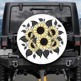 Sunflowers Black Leaves Floral - Garden Lover Outdoor Vehicle Gift Spare Tire Cover