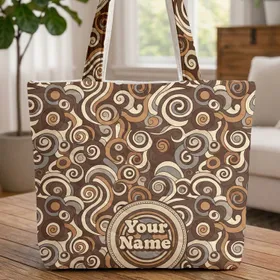 Personal Name Retro Swirl Medallion - Everyday Carry Gift Quilted Tote Bag