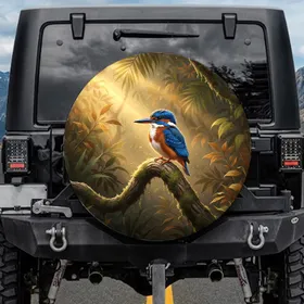 Red-backed Kingfisher Gnarled Branch Tropical Forest - Wildlife Lover Gift for Bird Watchers Spare Tire Cover