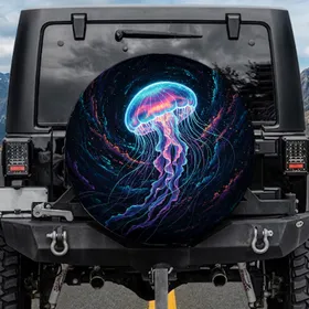 Bioluminescent Jellyfish Neon Glow Deep Ocean - Marine Life Explorer Gift Spare Tire Cover