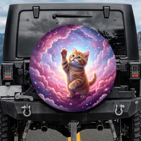 Orange Tabby Kitten Blue Eyes Cosmic Nebula Celestial Dust Starry Galaxy - Cat Lover Gift Spare Tire Cover