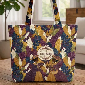 Black Women Period Attire Floral Wreath - Everyday Carry Gift for Her Quilted Tote Bag