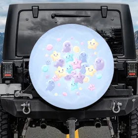Smiling Jelly Candies Star Ghost Figures - Everyday Decor Gift for Candy Lover Spare Tire Cover