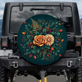 Rose Dahlia Botanical Fern Berries - Nature Lover Gift Spare Tire Cover