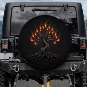 Ancient Gnarled Fire Tree, Glowing Embers - Outdoor Adventure Gift Spare Tire Cover