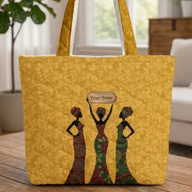 Black Women Figures Floral Vines Everyday Carry Gift African Heritage Quilted Tote Bag