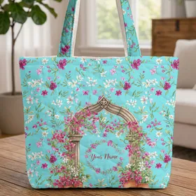 Mediterranean Stone Archway Bougainvillea Jasmine Floral - Everyday Carry Gift Quilted Tote Bag