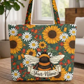 Bumblebee Wildflower Garden - Everyday Carry Gift for Bee Lovers Quilted Tote Bag