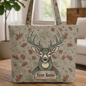 Buck Deer Antlers Personalized Sign Rustic Stars - Everyday Carry Gift for Outdoorsman Quilted Tote Bag