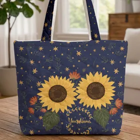 Sunflowers Accent Flowers Golden Stars Foliage Wreath - Everyday Carry Gift Quilted Tote Bag