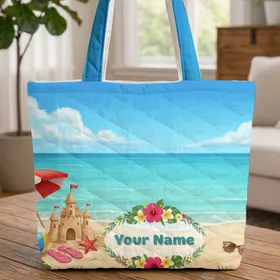 Tropical Beach Sandcastle Umbrella Ball Sunglasses - Everyday Carry Gift Quilted Tote Bag