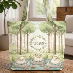 Sheep Spa Bath Floral Wreath Name Everyday Carry Gift for Kids Quilted Tote Bag
