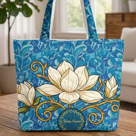 Magnolia Bloom Personalized Name Floral Wreath - Everyday Carry Gift Quilted Tote Bag