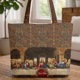 Golden Last Supper Jesus Disciples Religious Scene - Everyday Carry Gift for Believers Quilted Tote Bag