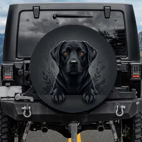 Black Labrador Dog Amber Eyes Front Paws Charcoal Grey - Dog Lover Gift Spare Tire Cover