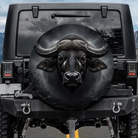 Powerful Water Buffalo Head Dramatic Close-up Portrait - Wildlife Lover Gift Spare Tire Cover