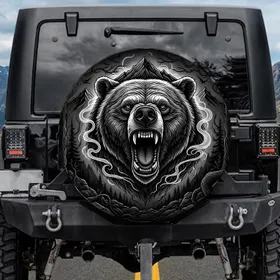 Grizzly Bear Roaring Mountain Forest - Outdoor Adventure Gift for Campers Spare Tire Cover