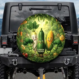 Cheerful Anthropomorphic Zucchini Radish Broccoli Corn - Garden Lover Vehicle Gift Spare Tire Cover