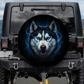 Siberian Husky Blue Eyes Firefly Blue Light Dark Void Wildlife Lover Gift For Husky Lovers Spare Tire Cover