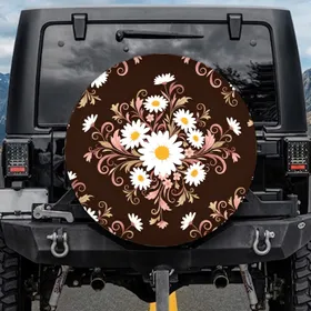 White Daisy Flowers Botanical Leaves Floral - Garden Lover Car Decor Gift Spare Tire Cover