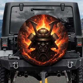 Samurai Kabuto Helmet Fiery Inferno - Vehicle Accessory for Adventure Seekers Spare Tire Cover