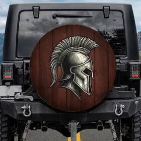 Spartan Warrior Helmet Distressed Wood - Ancient History Lover Gift Spare Tire Cover