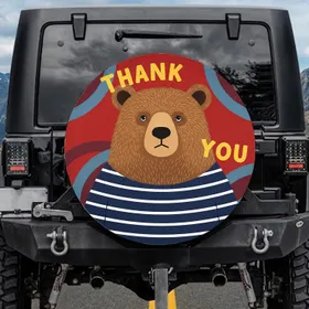 Friendly Bear Blue Striped Jacket Thank You Text - Wildlife Lover Gift Spare Tire Cover