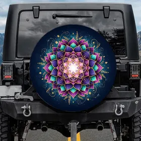 Glowing Floral Mandala Celestial Star Dust Boho Lifestyle for Yoga Lover Spare Tire Cover